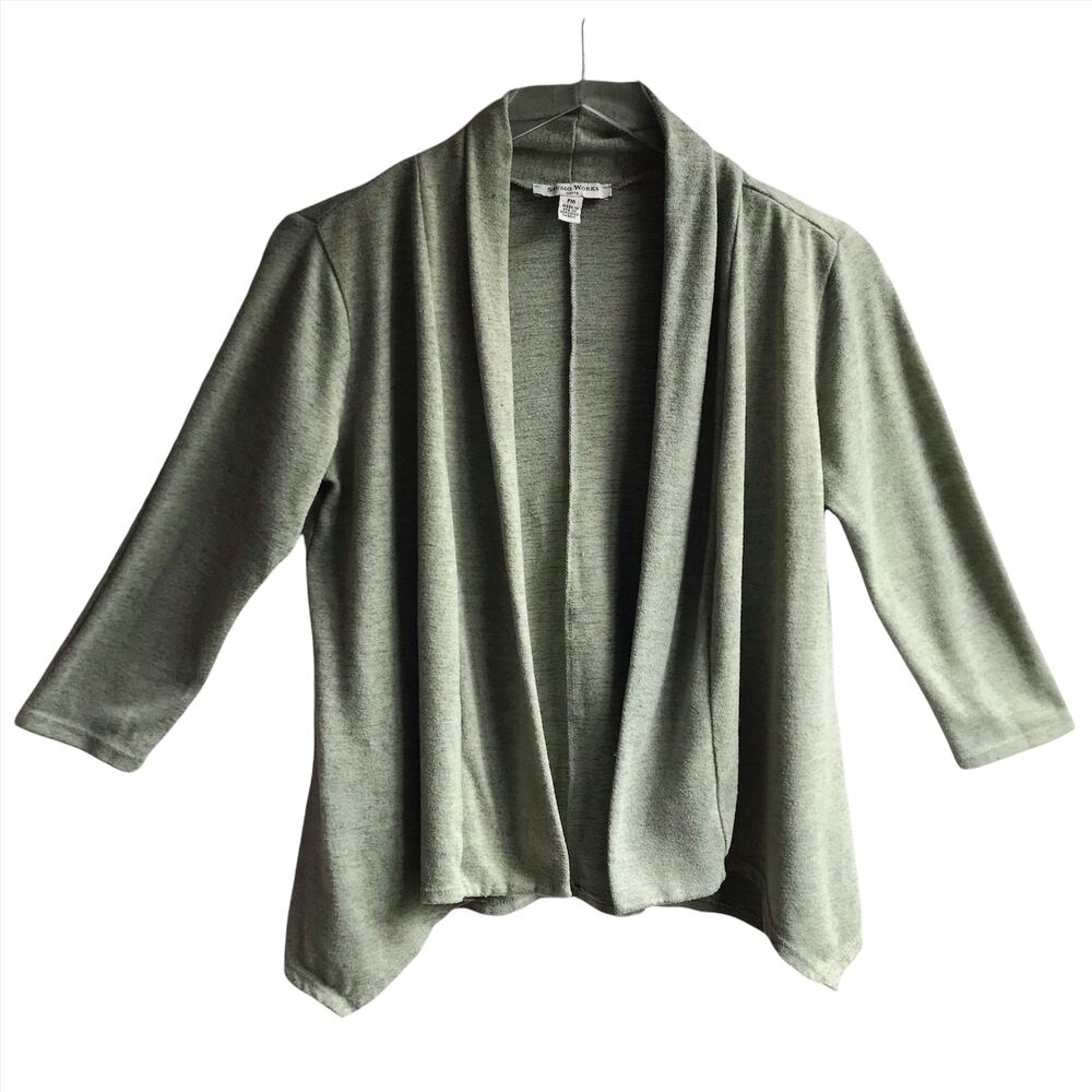 Studio Works Open Front Sharkbite Cardigan Sweater Size M Knit Plush Cozy Pastel